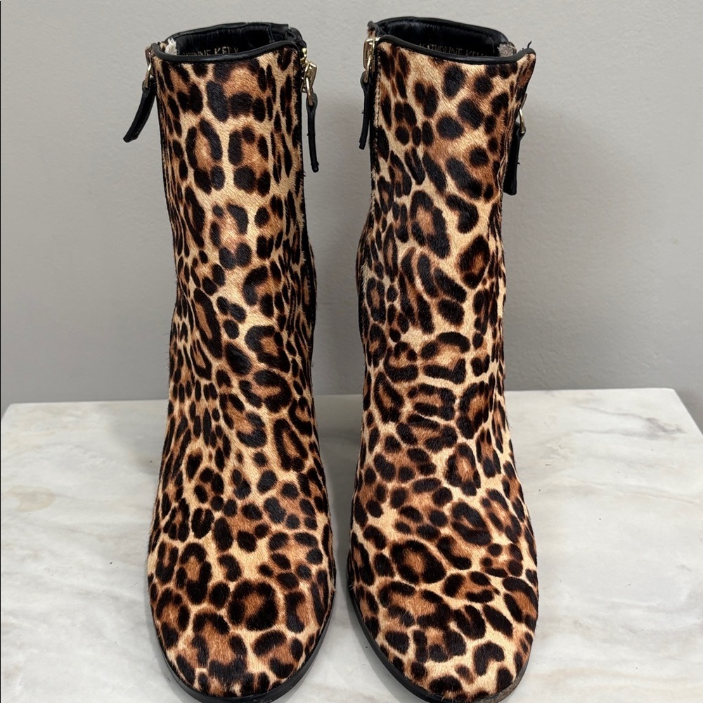 Katherine Kelly Calf Hair Leopard Print Ankle Boots Size 7.5 - Picture 10 of 13
